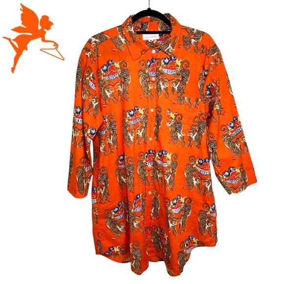 MARY MARSHMELLOW Tiger Print Button Front Boyfriend Shirtdress - Picture 1 of 6
